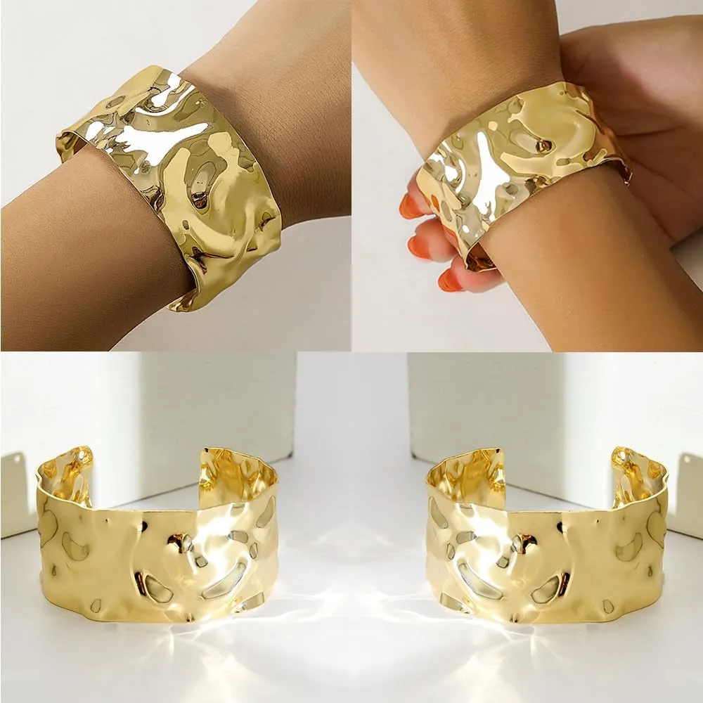 3PCS Chunky Gold Cuff Bracelet Set – Statement Bangle