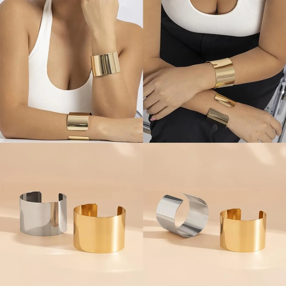 3PCS Chunky Gold Cuff Bracelet Set – Statement Bangle