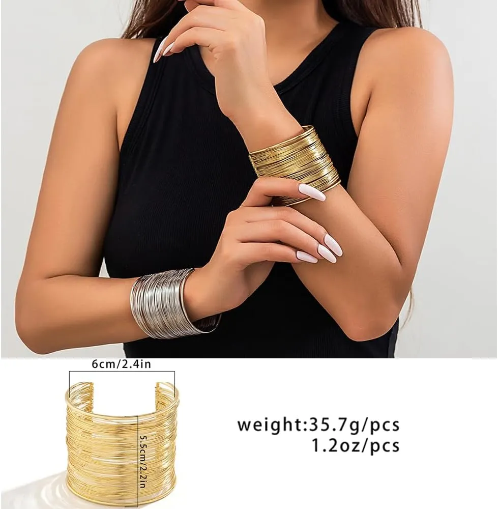 3PCS Chunky Gold Cuff Bracelet Set – Statement Bangle
