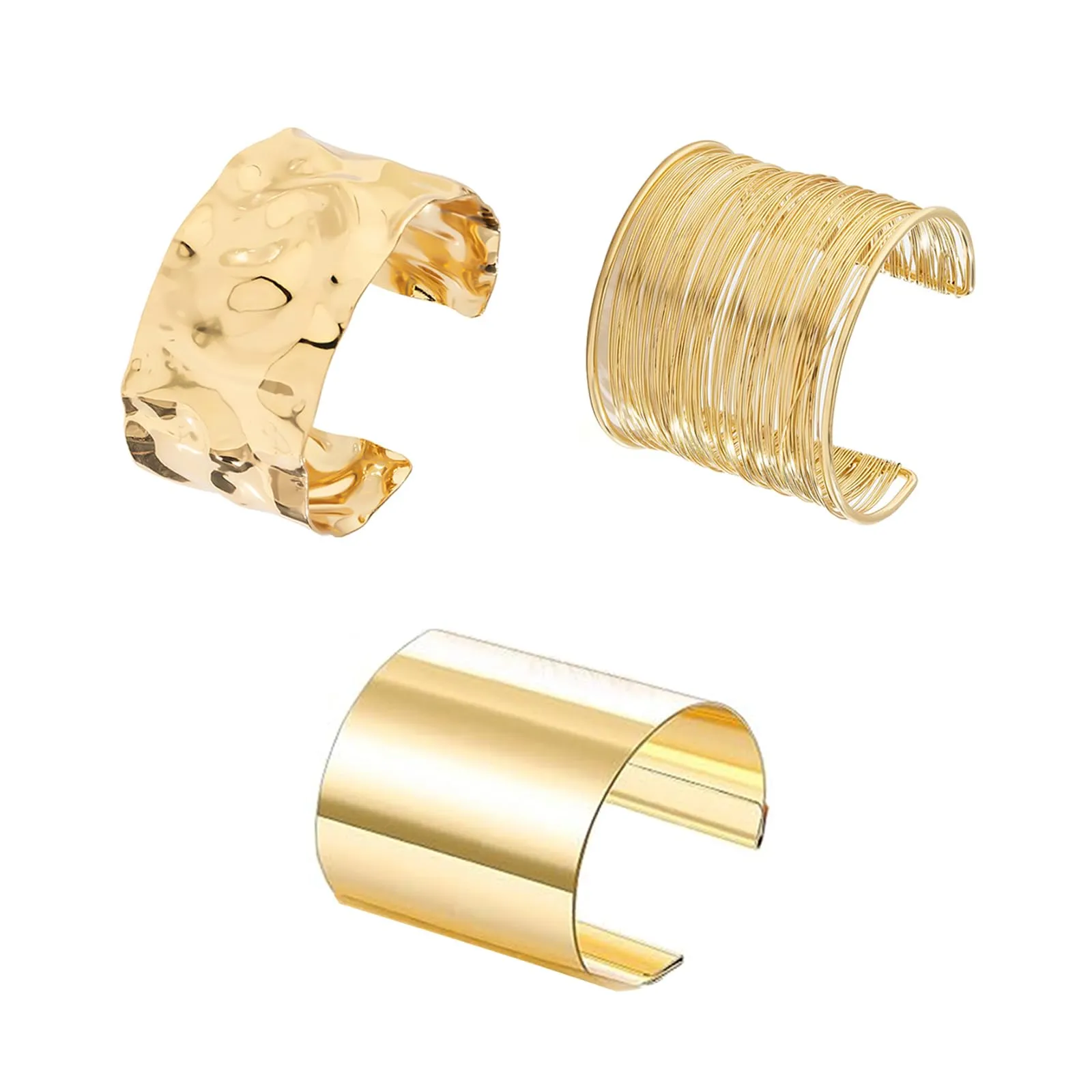 3PCS Chunky Gold Cuff Bracelet Set – Statement Bangle