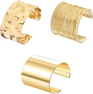 3PCS Chunky Gold Cuff Bracelet Set – Statement Bangle