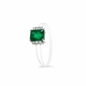 6 Diamond Invisible Emerald RIng