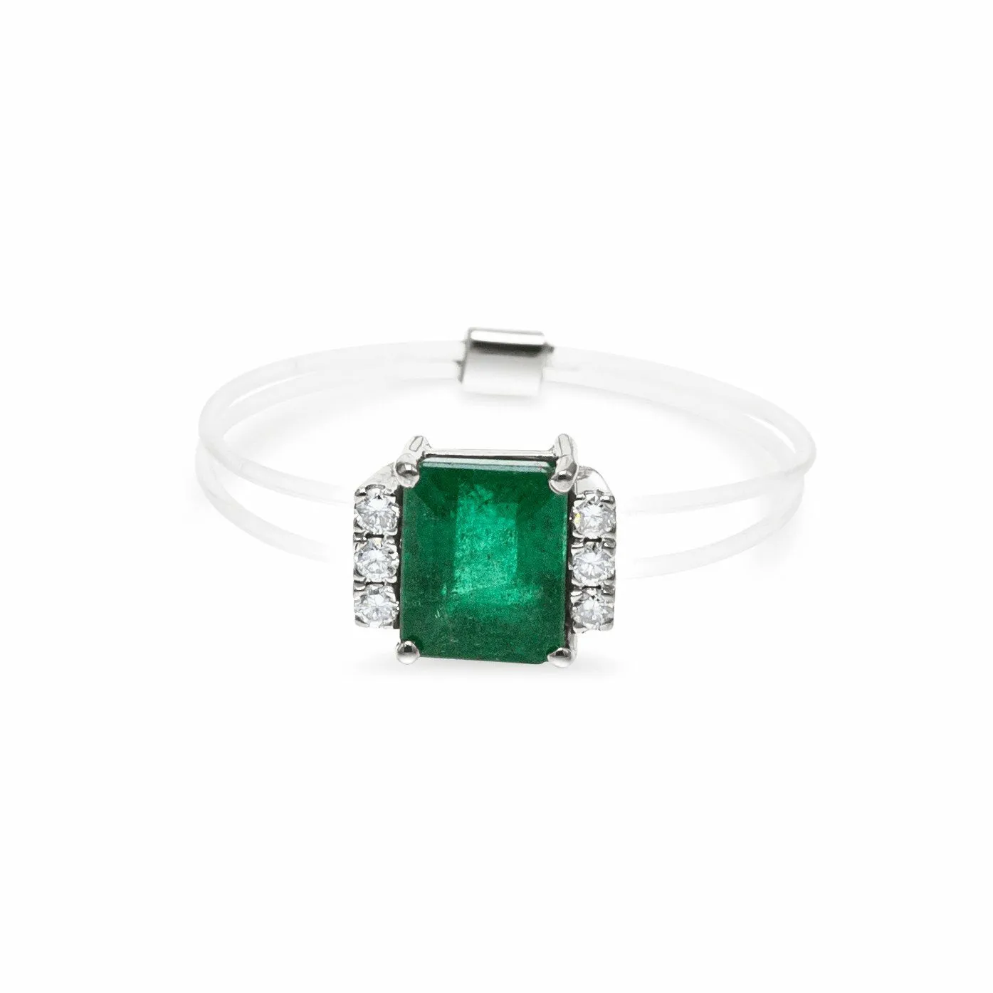 6 Diamond Invisible Emerald RIng