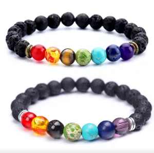 7 Chakras Rainbow Volcanic Stone Bracelet - A Delicate Touch for Balance and Serenity