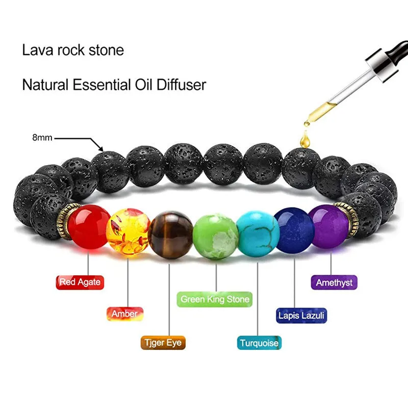7 Chakras Rainbow Volcanic Stone Bracelet - A Delicate Touch for Balance and Serenity