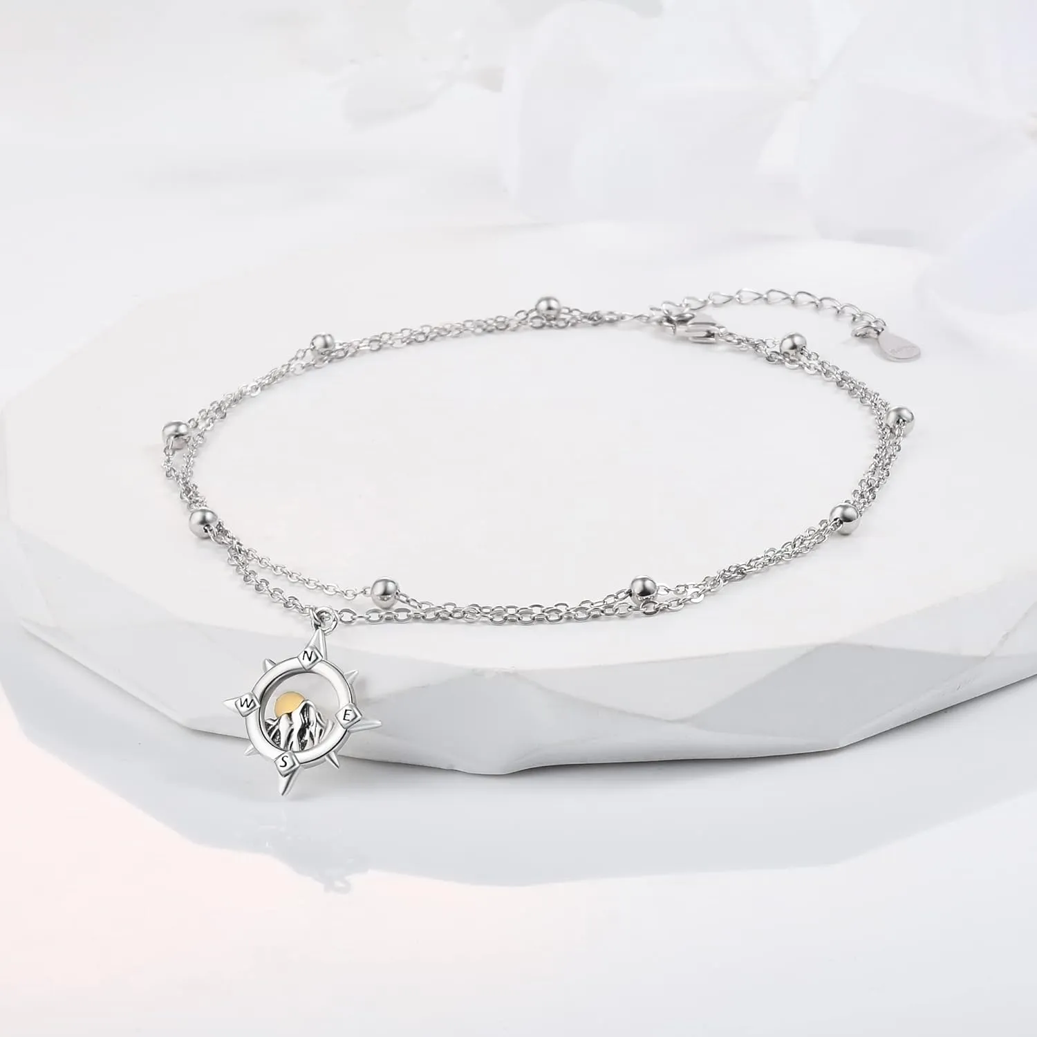 925 Sterling Silver Anklets for Women Layered Adjustable Ankle Bracelet for Best Friends - 9.5" with 1.2" Extender