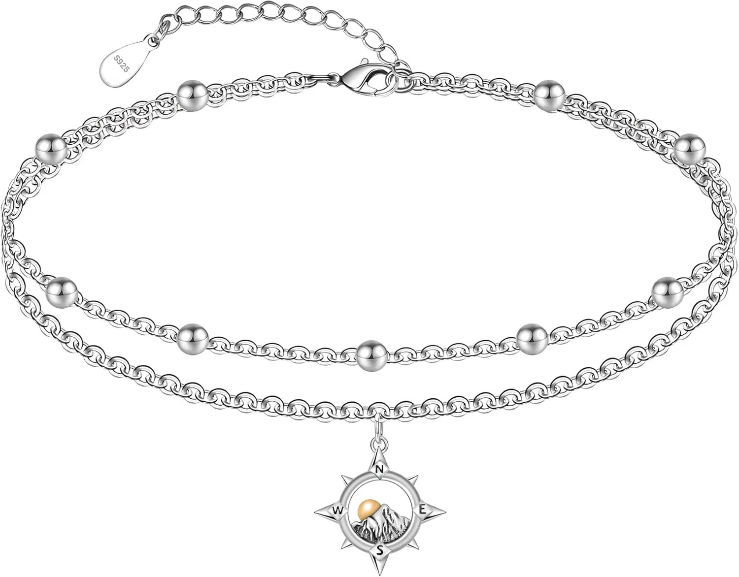 925 Sterling Silver Anklets for Women Layered Adjustable Ankle Bracelet for Best Friends - 9.5" with 1.2" Extender