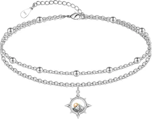 925 Sterling Silver Anklets for Women Layered Adjustable Ankle Bracelet for Best Friends - 9.5" with 1.2" Extender