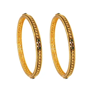 925 Sterling Silver Gold Plated Criss Cross Pattern Red Green Stoned Bangles For Women