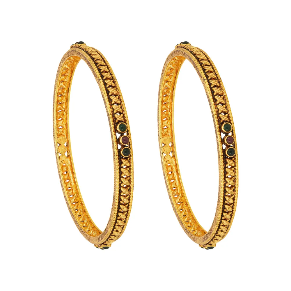 925 Sterling Silver Gold Plated Criss Cross Pattern Red Green Stoned Bangles For Women