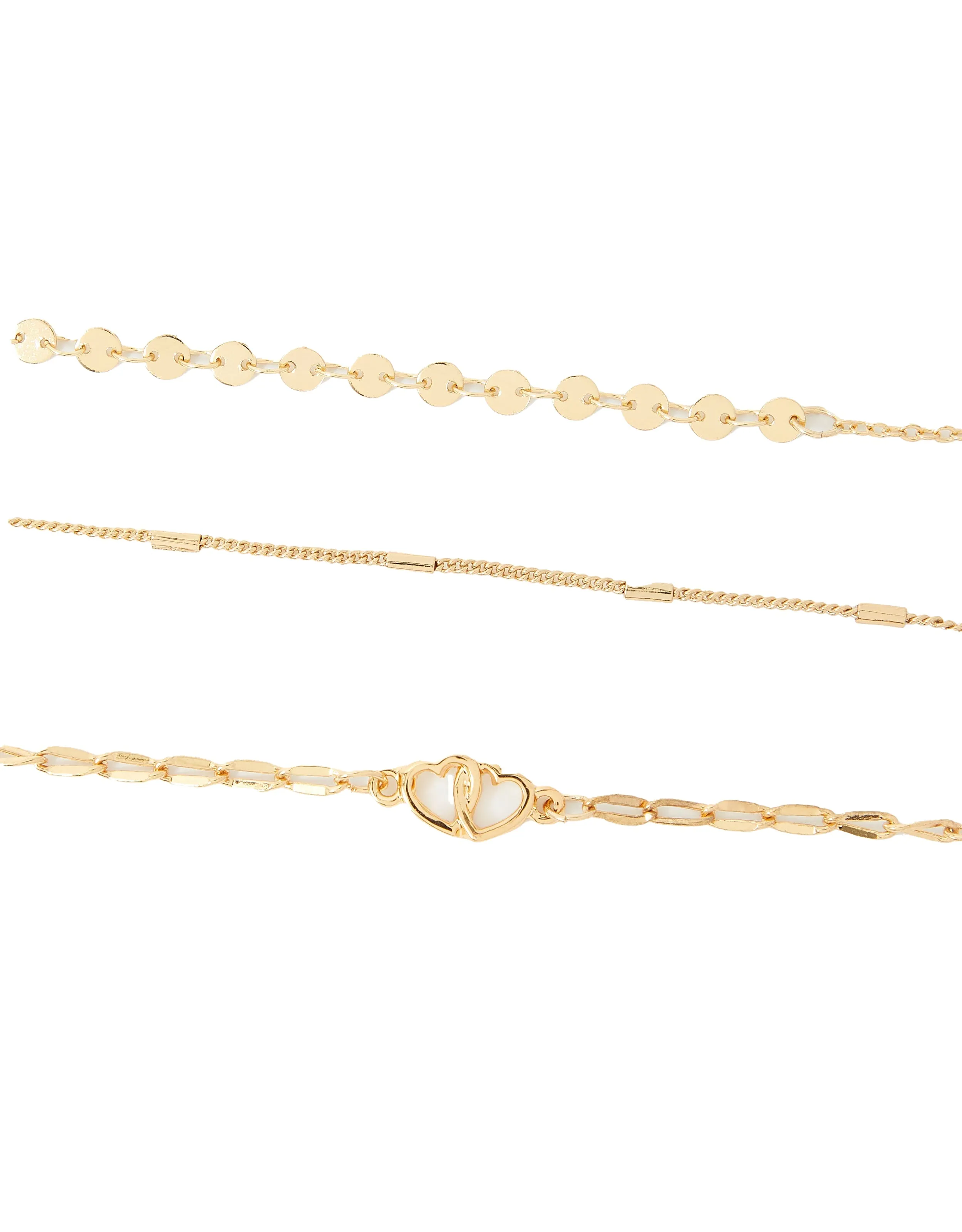 Accessorize London Women's Set Of 3 Heart Layered Chain Anklets