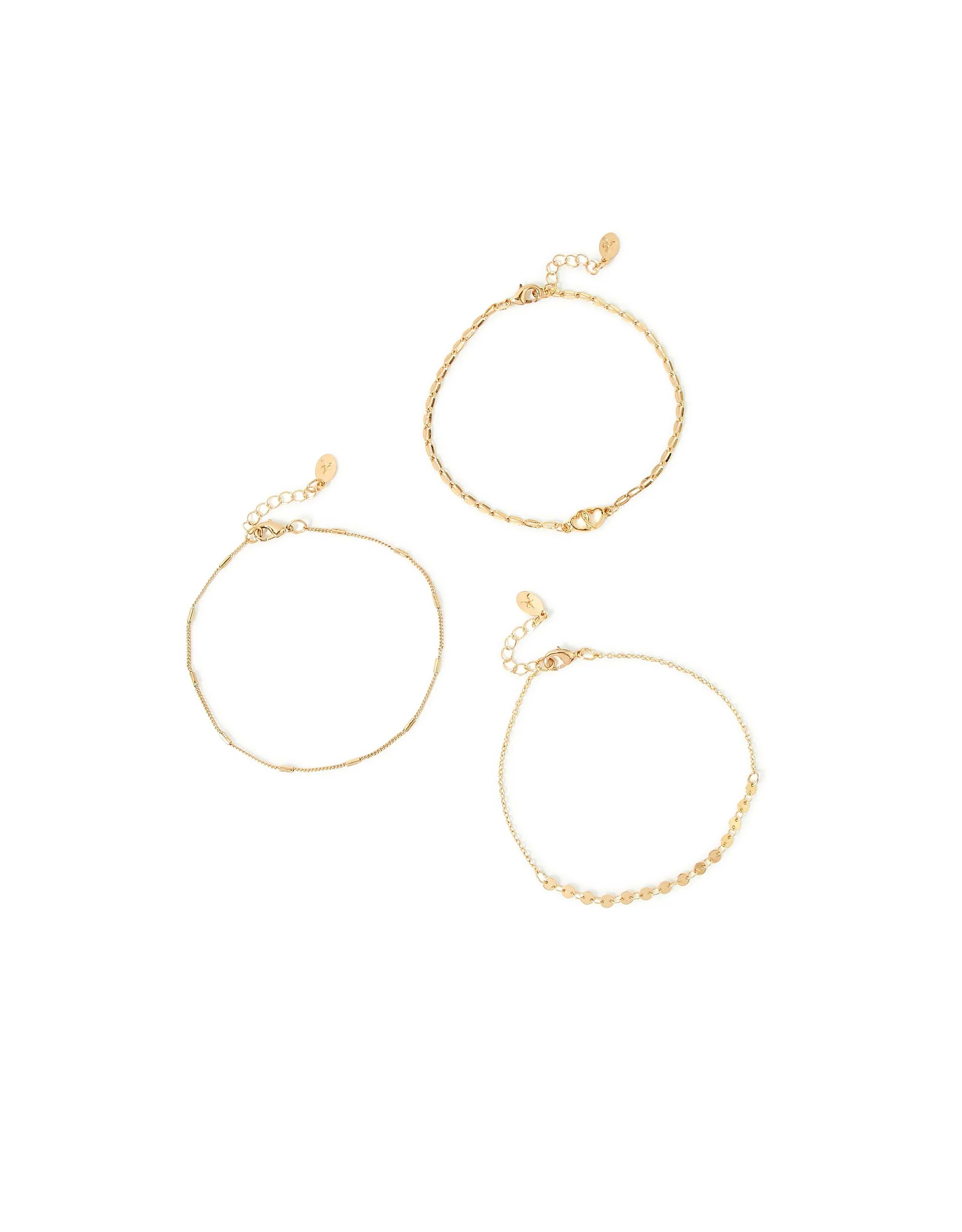 Accessorize London Women's Set Of 3 Heart Layered Chain Anklets