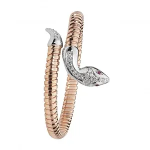 Acotis Silver Bangle Ovl Rose Gold Plated Red Eyes Zirconia Snake G4223R