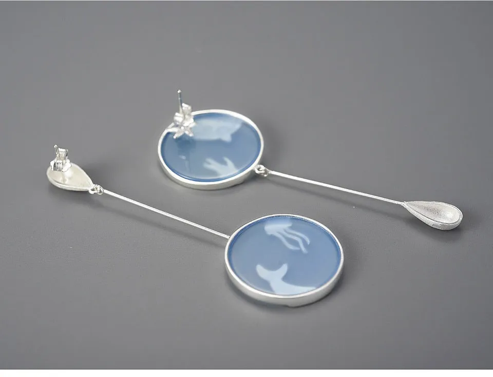 Agate Whale Long Drop Earrings