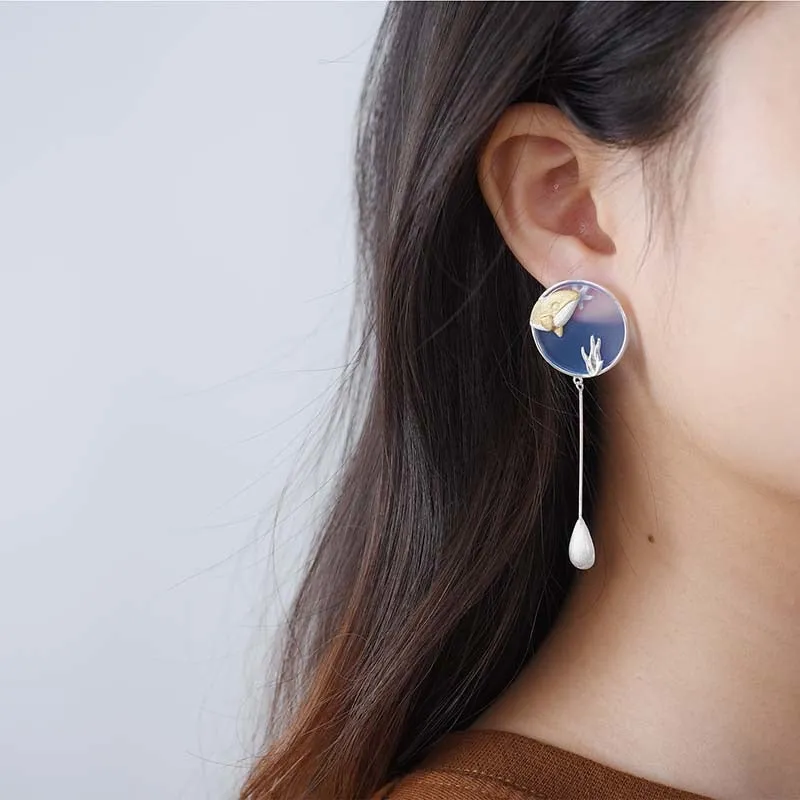 Agate Whale Long Drop Earrings