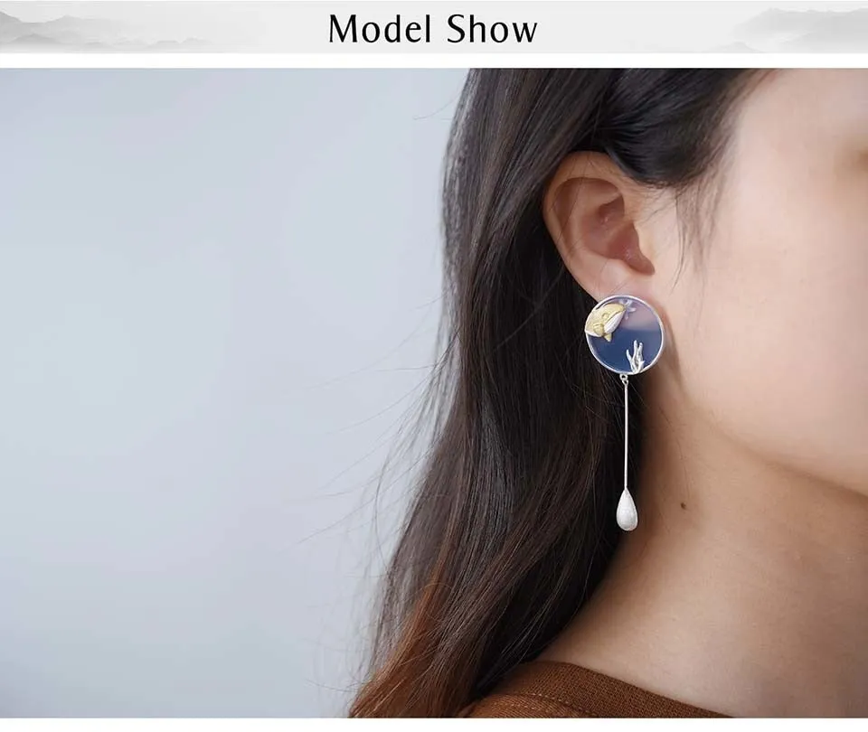 Agate Whale Long Drop Earrings