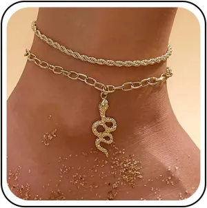 Andelaisi Boho Layered Snake Ankle Bracelet Punk Snake Pendant Anklet Gold Serpent Anklet Foot Chain Vintage Paperclip Chain Anklet for Women