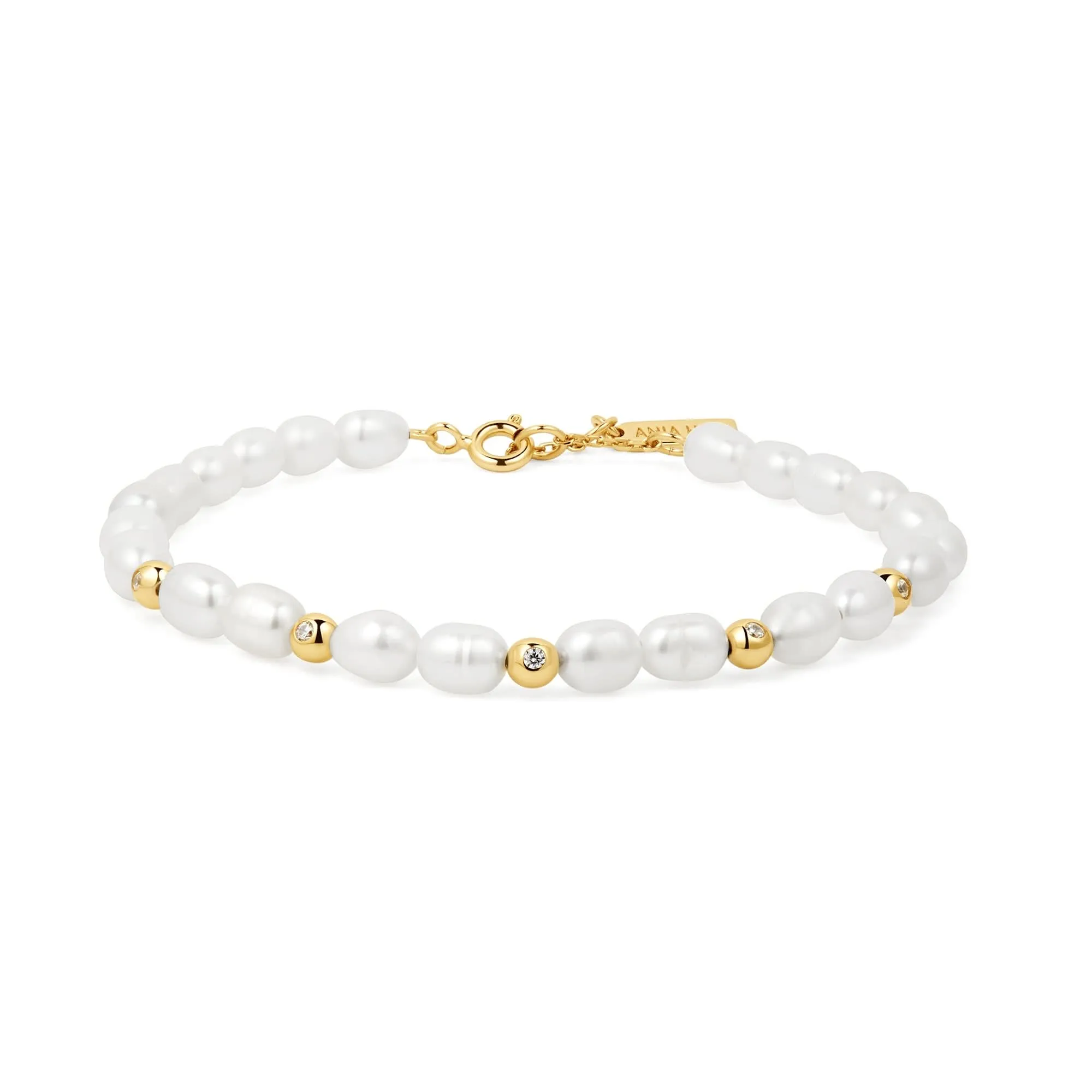Ania Haie Gold Freshwater Pearl White Cubic Zirconia Bezel Set Bracelet B058-05G