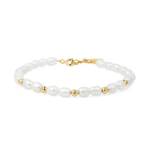 Ania Haie Gold Freshwater Pearl White Cubic Zirconia Bezel Set Bracelet B058-05G
