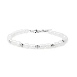 Ania Haie Silver Freshwater Pearl White Cubic Zirconia Bezel Set Bracelet B058-05H