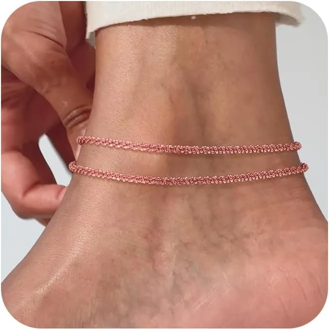 Ankle Bracelets for Women, Glitter Waterproof Adjustable Anklet for Women, 14K Gold Plated/Sterling Silver Layered Anklets, Summer Beach Anklet Jewelry for Women Gift