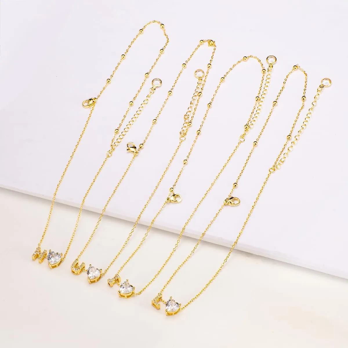 Anklets Bracelets for Women 14k Gold Plated Waterproof CZ Initial Anklet for Women Layered Letter Heart Ankle Bracelets Beach Adjustable Foot Chain