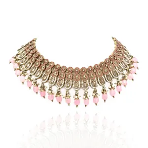 Annvi Pearl Polki Studded Set - Pink