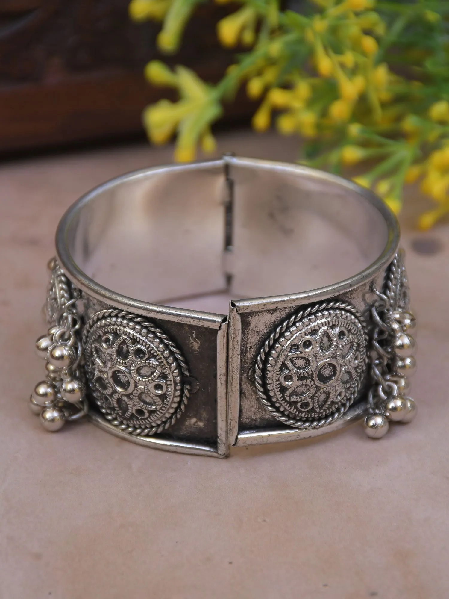 Antique Ghungroo Oxidised Silver Bracelet for Fashion-Forward Women
