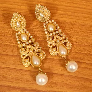 ANTIQUE GOLD LOOK PEARL STUDDED ETHNIC DANGLERS