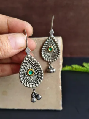 Antique Silver Hook Earrings with Kundan for Casual Chic | Sarichka