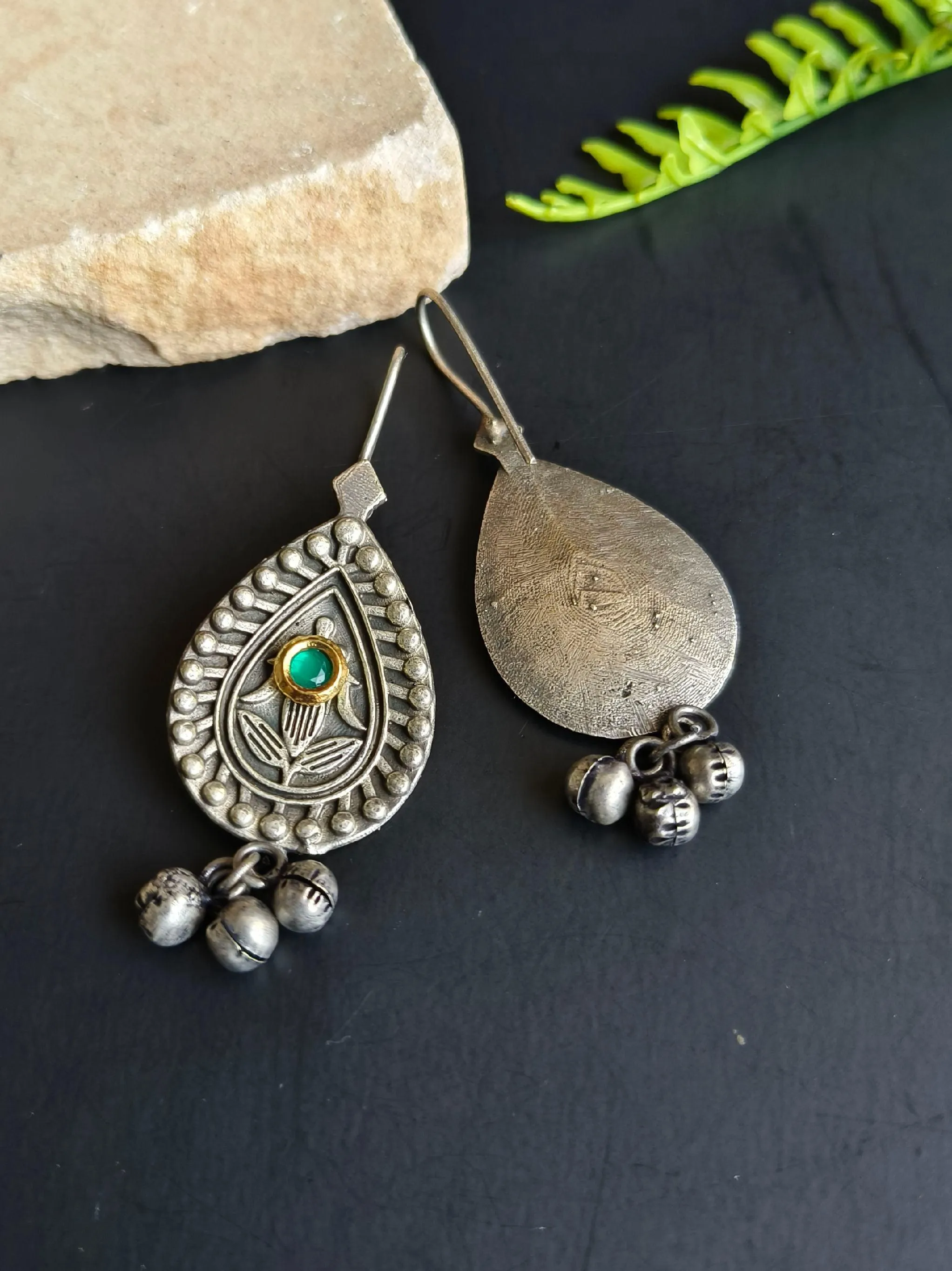 Antique Silver Hook Earrings with Kundan for Casual Chic | Sarichka