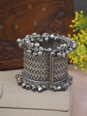 Antique Silver Oxidised Ghungroo Cuff Bracelet for Women & Girls