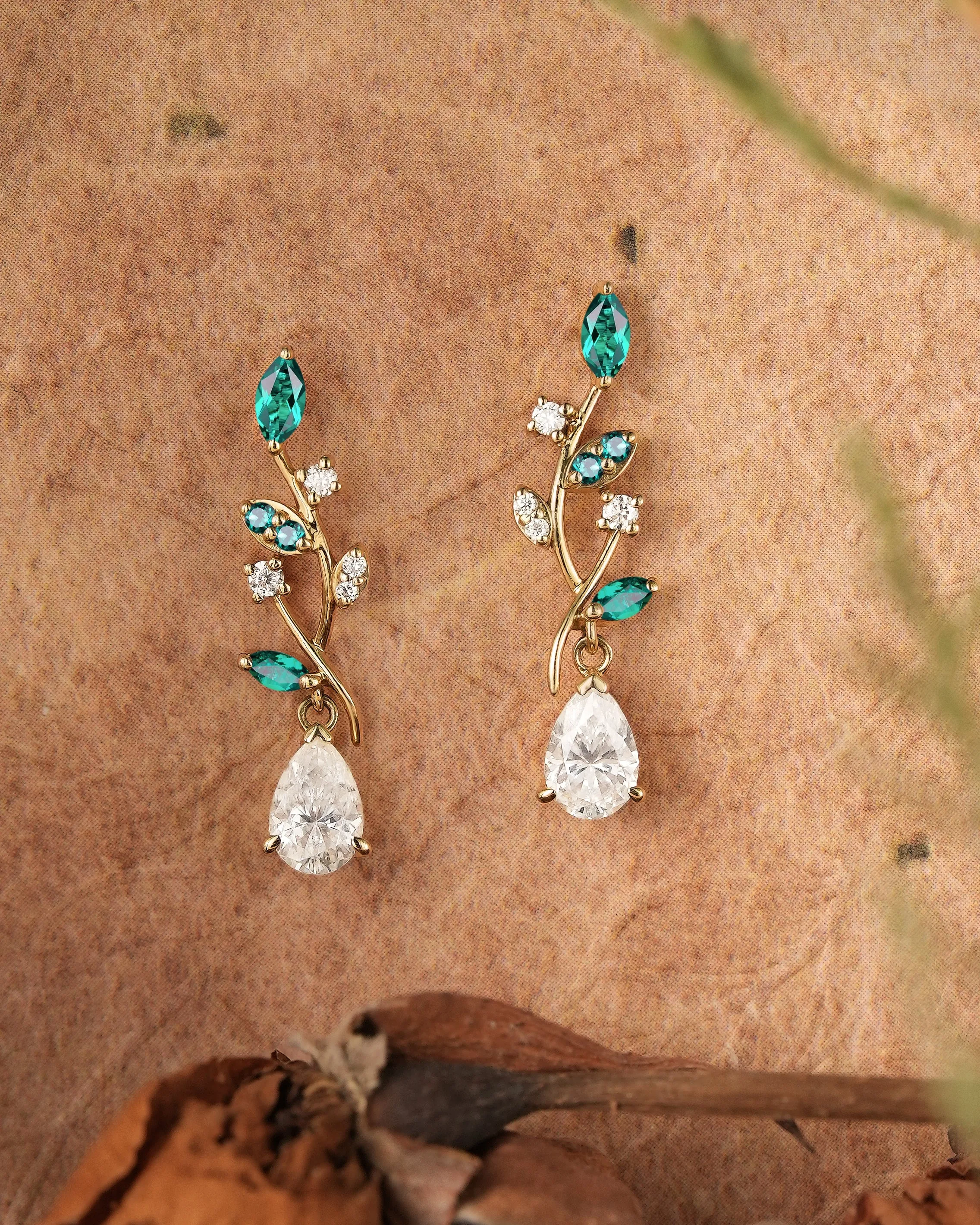 Aphrodite Mythical Emerald and Moissanite Earrings