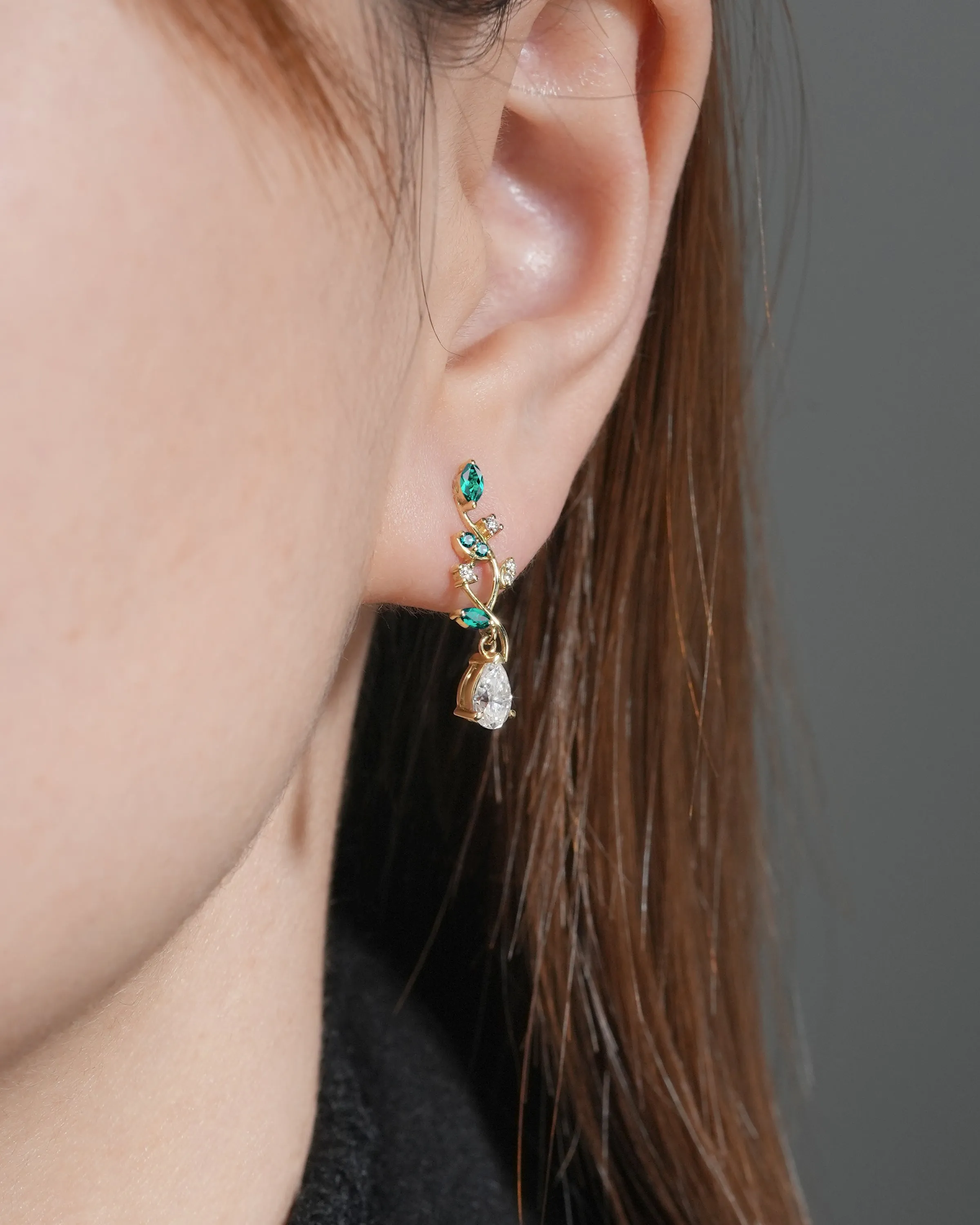 Aphrodite Mythical Emerald and Moissanite Earrings
