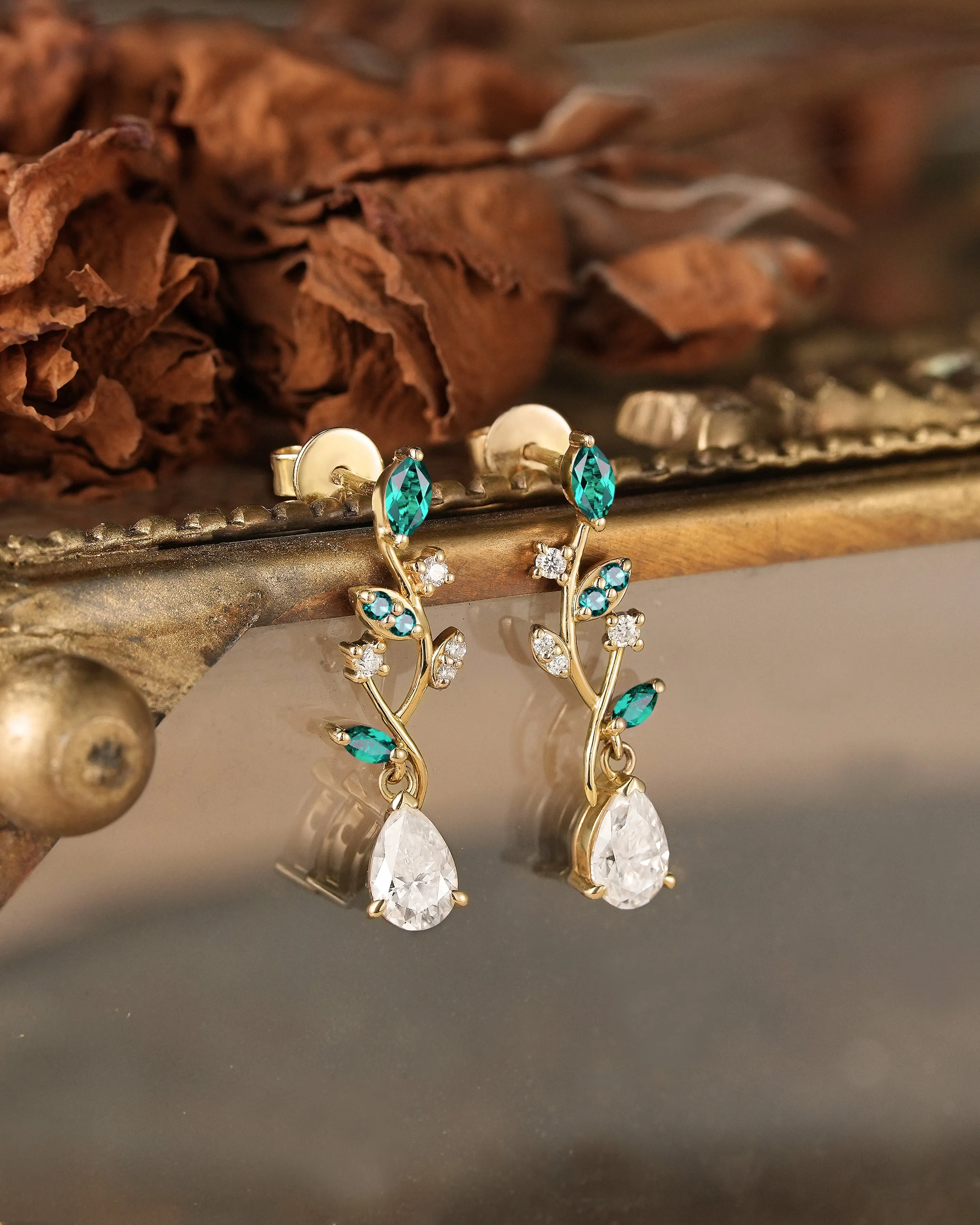 Aphrodite Mythical Emerald and Moissanite Earrings
