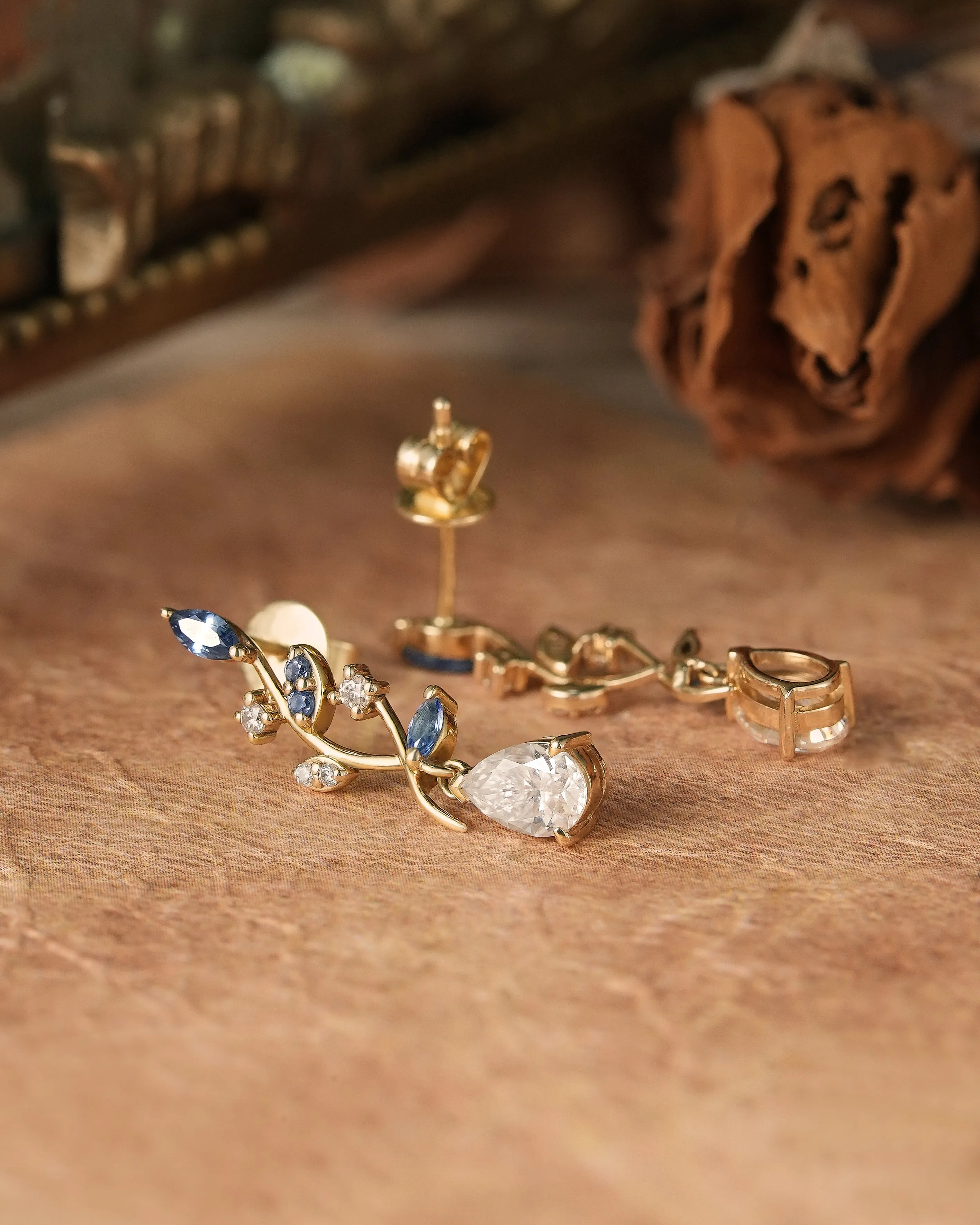 Aphrodite Mythical Sapphire and Moissanite Earrings