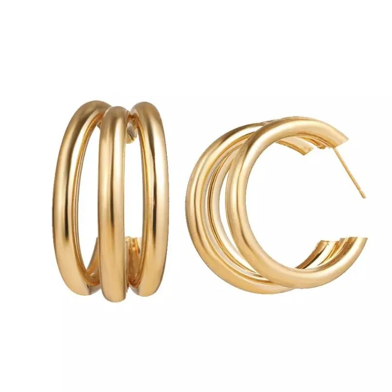 Artistic Gold Triple Hoops Earrings