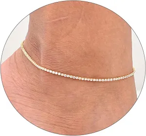 ASCOMY Ankle Bracelets for Women 14K Gold Plated Anklet for Women Silver Layered Shining Tennis Anklet Dainty Beaded Bar Dot Pearl Satellite Link Chain Anklets Summer Beach Foot Chain Jewelry Gifts