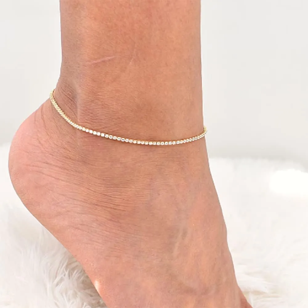 ASCOMY Ankle Bracelets for Women 14K Gold Plated Anklet for Women Silver Layered Shining Tennis Anklet Dainty Beaded Bar Dot Pearl Satellite Link Chain Anklets Summer Beach Foot Chain Jewelry Gifts