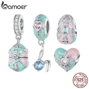 Bamoer Genuine 925 Sterling Silver Easter Collection Egg Bunny Rabbit Charms for Charm Bracelet or Necklace Pendants DIY Fine Jewelry