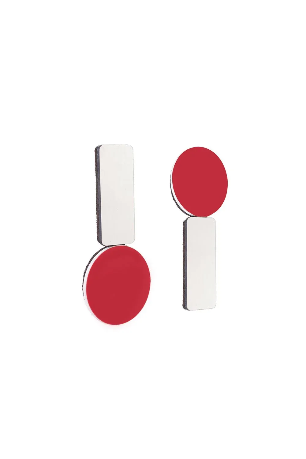 Bauhaus Asymmetrical Earrings in Silver & Red