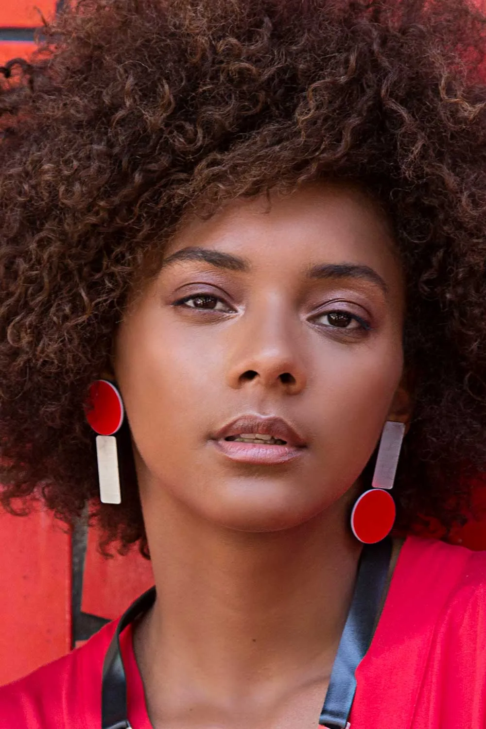 Bauhaus Asymmetrical Earrings in Silver & Red