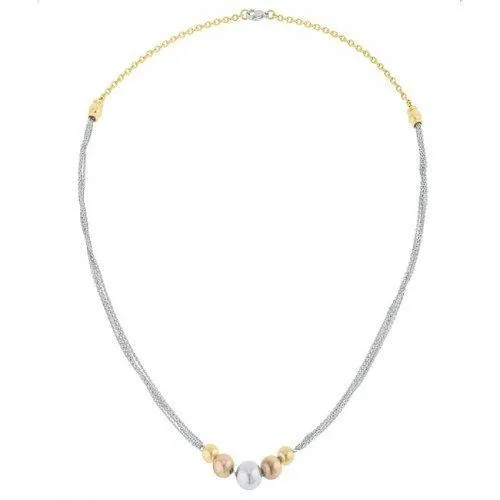 Bella Tri-tone Stainless Steel Layered Ball Statement Necklace (pack of 1 ea)