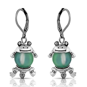 BESHEEK Silvertone Tree Frog Leverback Dangle Earrings | Hypoallergenic Boho Beach Animal Artistic Wedding Style Fashion Earrings