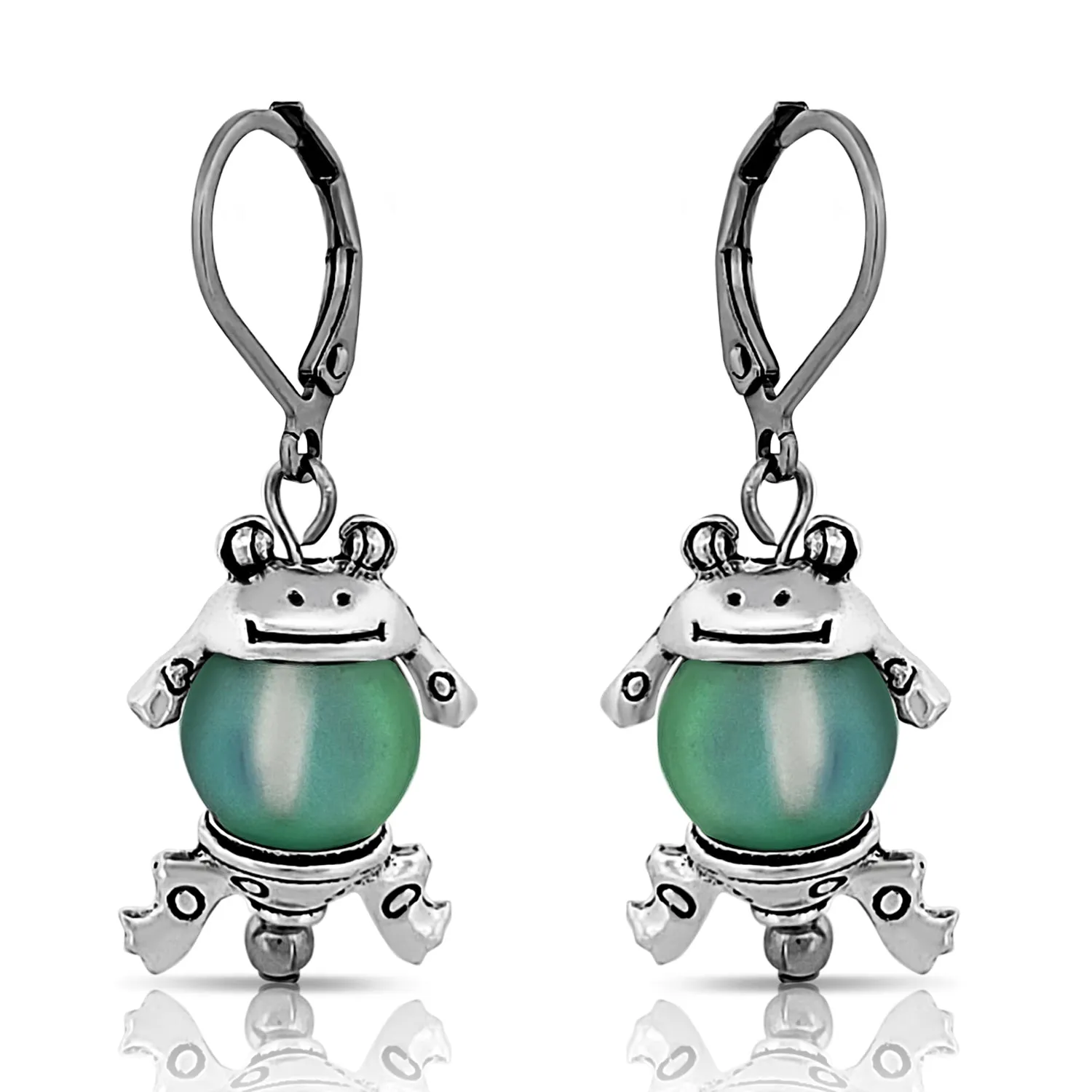BESHEEK Silvertone Tree Frog Leverback Dangle Earrings | Hypoallergenic Boho Beach Animal Artistic Wedding Style Fashion Earrings