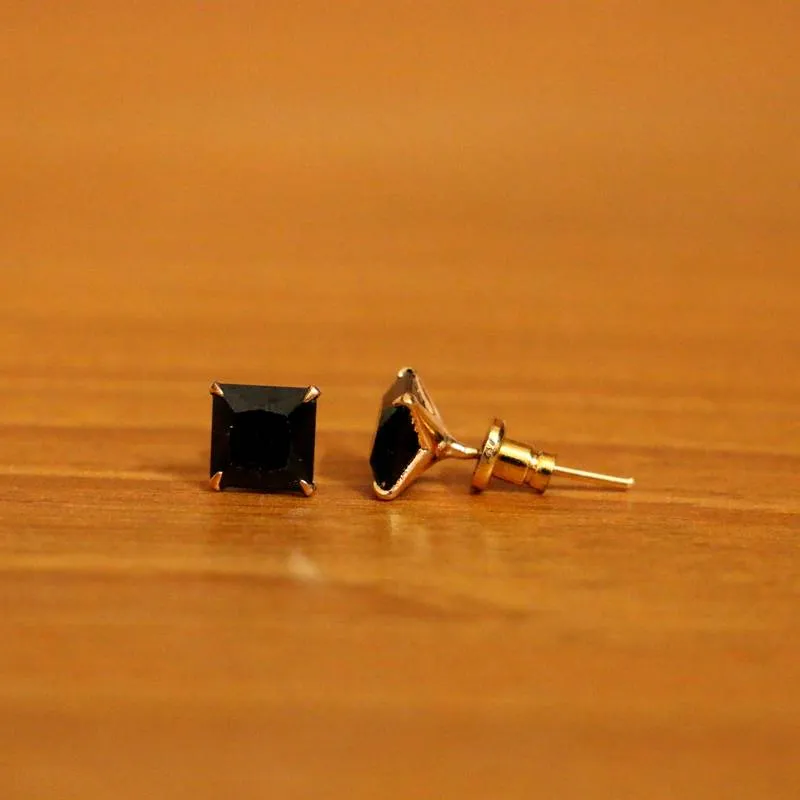 Black Zirrcon Square Shaped Gold Plated Studs