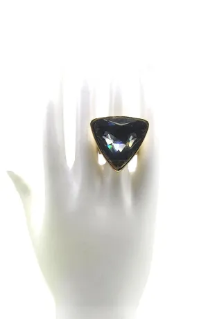 Bloom Ring Size 7 Black Crystal Gold