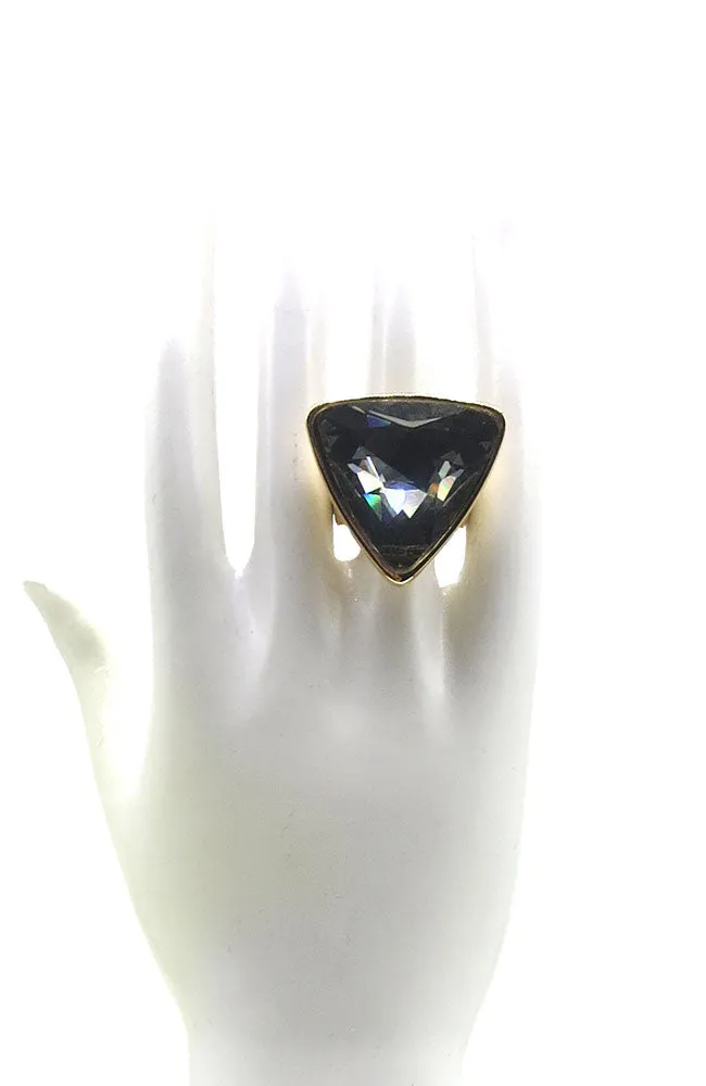 Bloom Ring Size 7 Black Crystal Gold