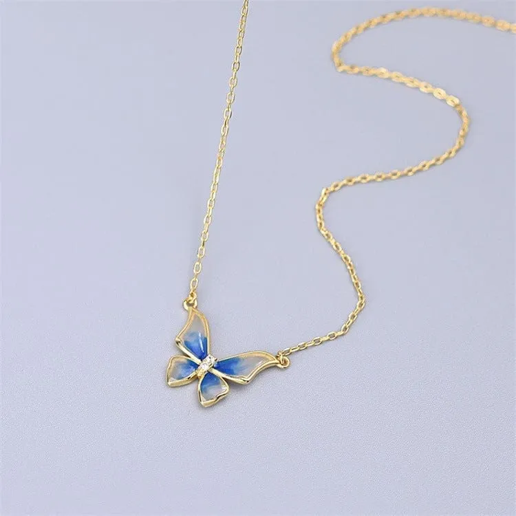 Blue Gradient Butterfly Necklace Birthday Gifts Valentine's Day Gift