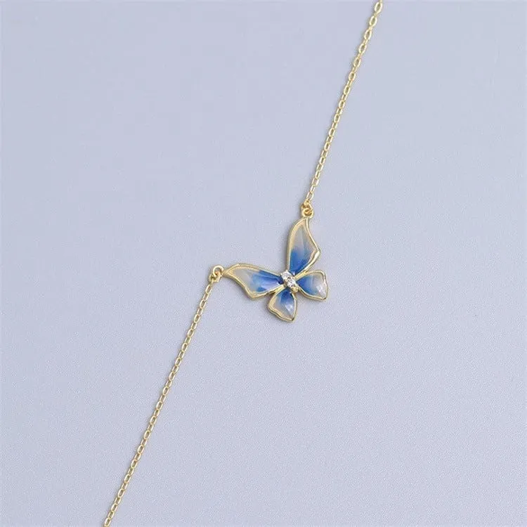 Blue Gradient Butterfly Necklace Birthday Gifts Valentine's Day Gift